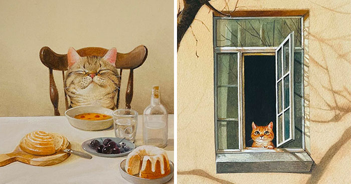 42 Charming Cat Illustrations By Ricky Wei Showing Felines Living Human Lives