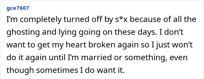 A social media user's comment on libido confession, discussing being turned off by s*x due to past heartbreak.