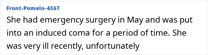 Screenshot of a comment detailing Icon Bonnie Tyler's medical emergency, including surgery and induced coma. Screenshot of a comment detailing Icon Bonnie Tyler's medical emergency, including surgery and induced coma.