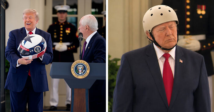 Trump Beams After He’s Gifted “Special Helmet,” But The Mockery Is Instantaneous And Hilarious