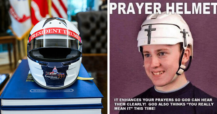Trump Beams After He’s Gifted “Special Helmet,” But The Mockery Is Instantaneous And Hilarious