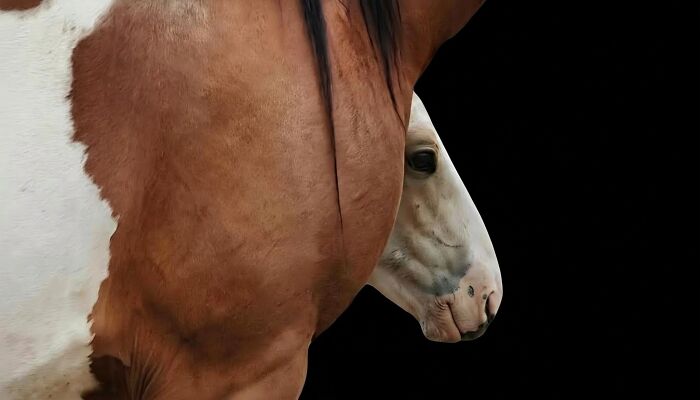 A majestic brown and white horse with a dark mane in profile, showing its head and part of its body, a favorite from the Pet Photography Awards.