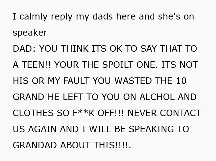 Greedy Aunt Pressures Teen To Give Up His Unclaimed Inheritance, Dad Quickly Puts Her In Her Place