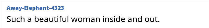 A comment describing the model in her wedding photos as a beautiful woman inside and out.