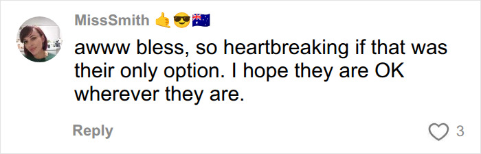 A comment expressing heartbreak for the elderly couple's situation and wishing them well after escaping care home. A comment expressing heartbreak for the elderly couple's situation and wishing them well after escaping care home.