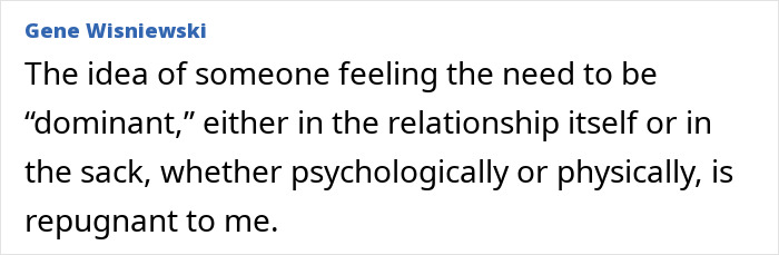 Gene Wisniewski's comment on dominance in relationships, touching on queening, an intimate position. Gene Wisniewski's comment on dominance in relationships, touching on queening, an intimate position.