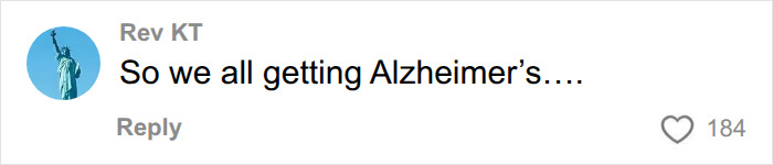 A comment from Rev KT saying So we all getting Alzheimer's..., related to dementia symptoms. A comment from Rev KT saying So we all getting Alzheimer's..., related to dementia symptoms.