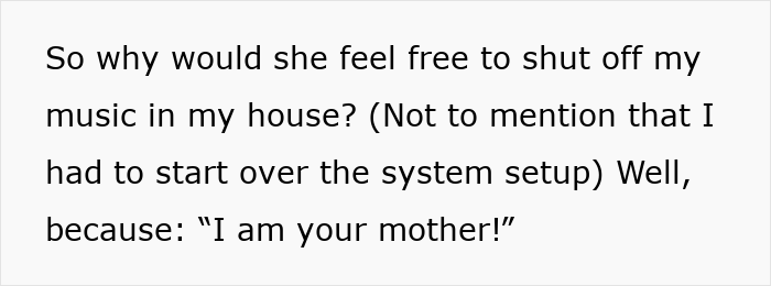 Text snippet where an Entitled Mom asserts her authority with the phrase 'I am your mother!' Text snippet where an Entitled Mom asserts her authority with the phrase 'I am your mother!'