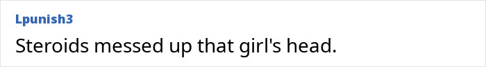 Netizen comment about steroids, related to an influencer working out in a bikini.