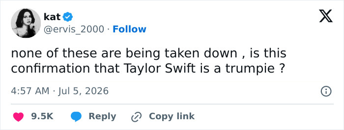 A tweet from a fan expressing disappointment and questioning Taylor Swift's affiliations. A tweet from a fan expressing disappointment and questioning Taylor Swift's affiliations.