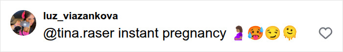 A fan's comment reading @tina.raser instant pregnancy with emojis, reacting to Bad Bunny's steamy dance move. A fan's comment reading @tina.raser instant pregnancy with emojis, reacting to Bad Bunny's steamy dance move.