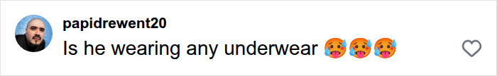 A social media comment from papidrewent20 asking about Bad Bunny's steamy dance move and underwear. A social media comment from papidrewent20 asking about Bad Bunny's steamy dance move and underwear.