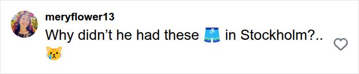 Screenshot of a fan comment from meryflower13 asking, Why didn't he had these 🩳 in Stockholm? in response to Bad Bunny's steamy dance move. Screenshot of a fan comment from meryflower13 asking, Why didn't he had these 🩳 in Stockholm? in response to Bad Bunny's steamy dance move.