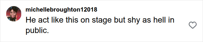 A fan comment about Bad Bunny's steamy dance moves on stage vs. his shy public demeanor. A fan comment about Bad Bunny's steamy dance moves on stage vs. his shy public demeanor.