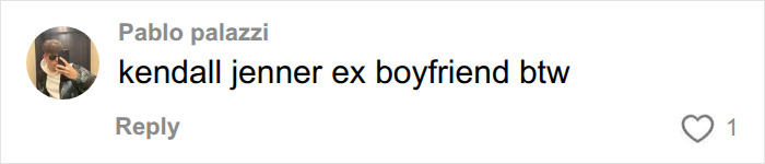 A social media comment from Pablo palazzi identifying Bad Bunny as Kendall Jenner's ex boyfriend. A social media comment from Pablo palazzi identifying Bad Bunny as Kendall Jenner's ex boyfriend.