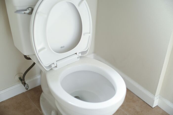 A toilet with its lid up. Dads who had daughters changed their view and understanding of women.