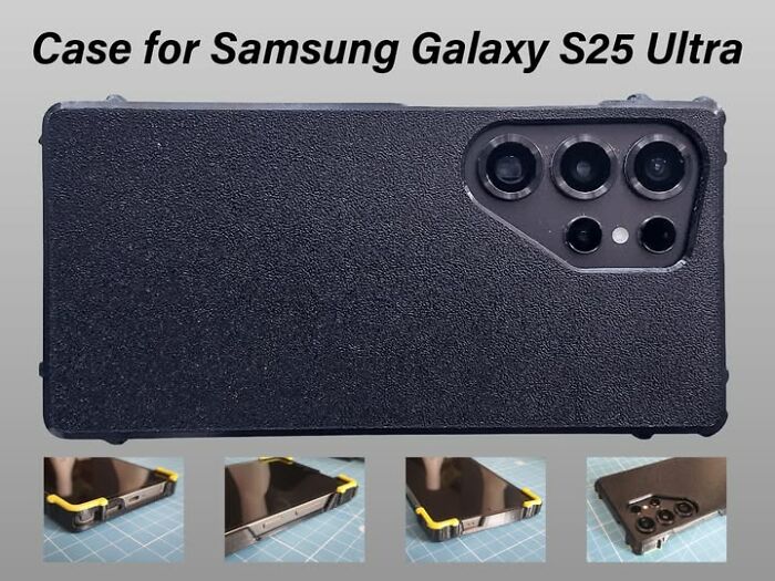 A black 3D printer phone case for Samsung Galaxy S25 Ultra, highlighting cool things from a 3D printer.