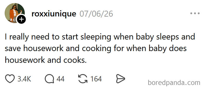 A meme about raising kids and the struggles of finding time to sleep and do housework while a baby is sleeping.