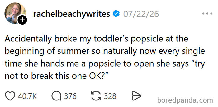 Meme about raising kids: a parent shares a funny story about their toddler's broken popsicle.