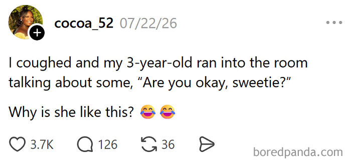 Funny meme about raising kids, showing a parent's child asking if they are okay after a cough, truly painful.