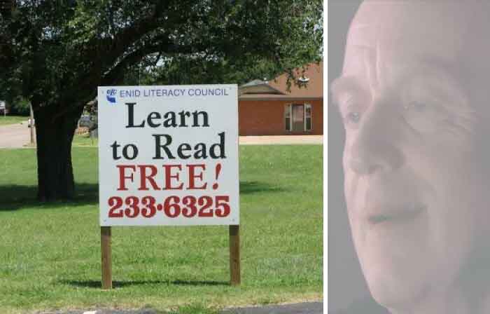 A sign on a lawn says Learn to Read FREE! with a phone number, a sign that hilariously failed its message.