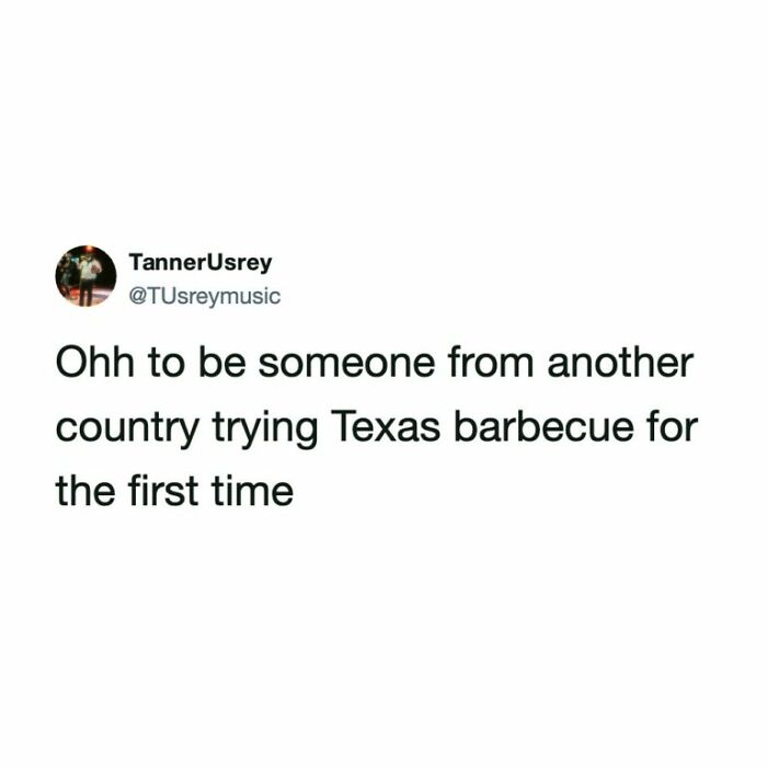A funny World Cup tweet about someone trying Texas barbecue for the first time, bringing belly-laughing to football fans.