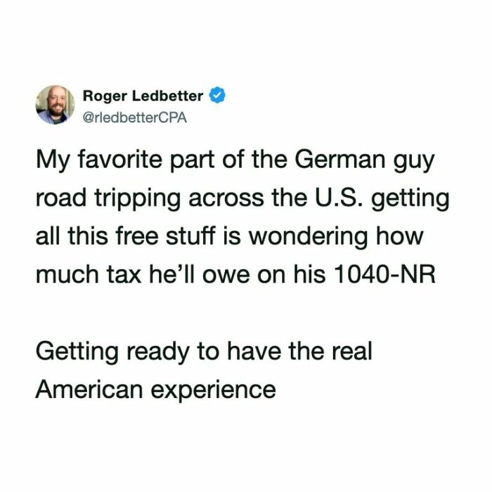 A funny World Cup tweet about a German guy's road trip, focusing on taxes, for football fans' belly-laughing.