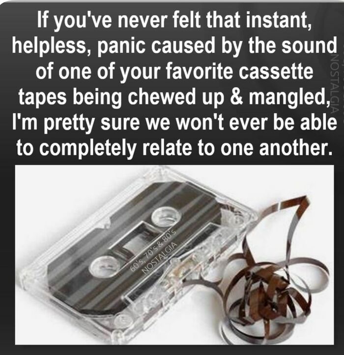 A damaged cassette tape with its magnetic tape mangled outside, depicting a classic Gen X memory.