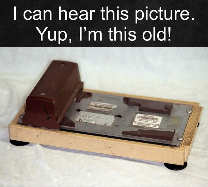 A Gen X meme showing a vintage credit card imprinter, evoking a nostalgic sound for older generations.