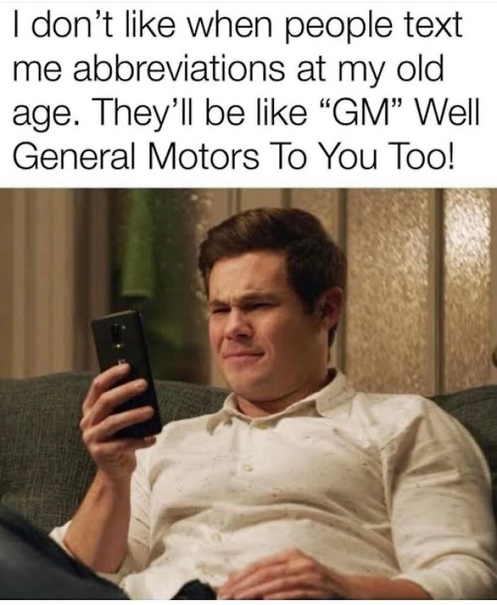 A funny Gen X meme featuring a man looking confused while texting, showing Gen X humor.
