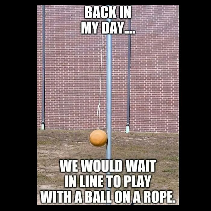 A tetherball pole with a ball on a rope, a Gen X meme about waiting in line to play in school.