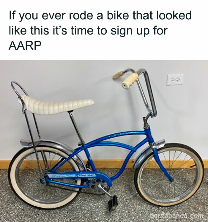 A vintage blue Sting-Ray bike, a Gen X meme unlocking forgotten memories.
