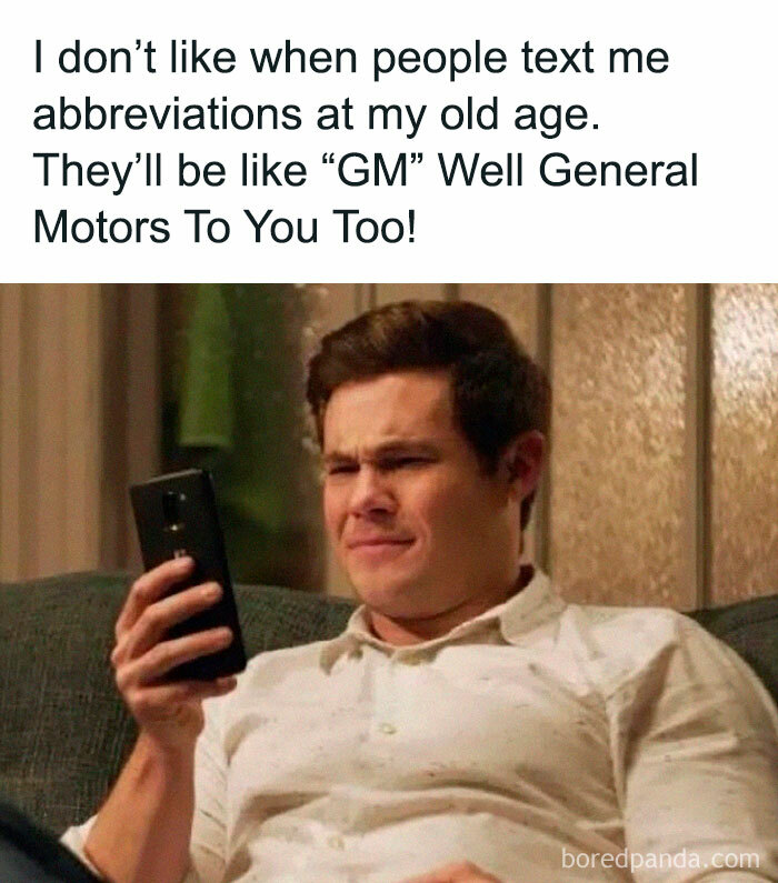 A funny Gen X meme featuring a man looking confused while texting, showing Gen X humor.