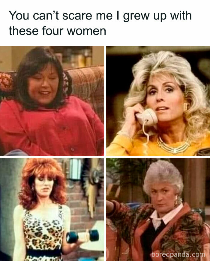 A collage of four iconic Gen X TV women: Roseanne, Fran Fine, Peg Bundy, and Dorothy Zbornak, unlocking pop culture memories.