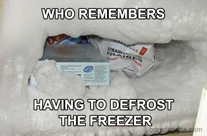 A frosted-over freezer with ice cream, a common Gen X memory from having to defrost.