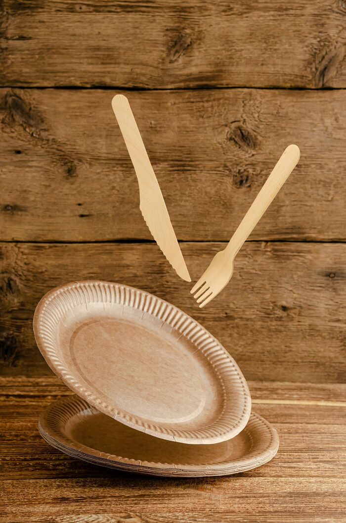 Disposable plates and cutlery, highlighting American habits related to convenience.