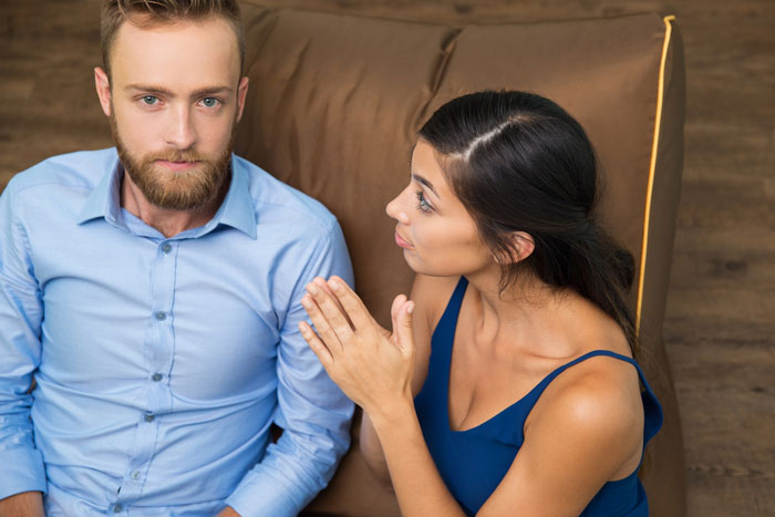 A shocked groom discusses his wedding night bed sheet expectations with his bride.