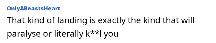 A comment highlighting the severe consequences of the English gymnast's horrific fall, mentioning paralysis.