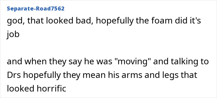 A comment expressing concern and hope for the English gymnast's recovery after a horrific fall at the Commonwealth Games.