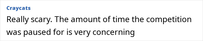 Screenshot of a comment expressing concern about the pause after the English gymnast's horrific fall.