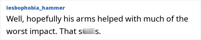 Screenshot of a comment from lesbophobia_hammer about a horrific fall during the Commonwealth Games.