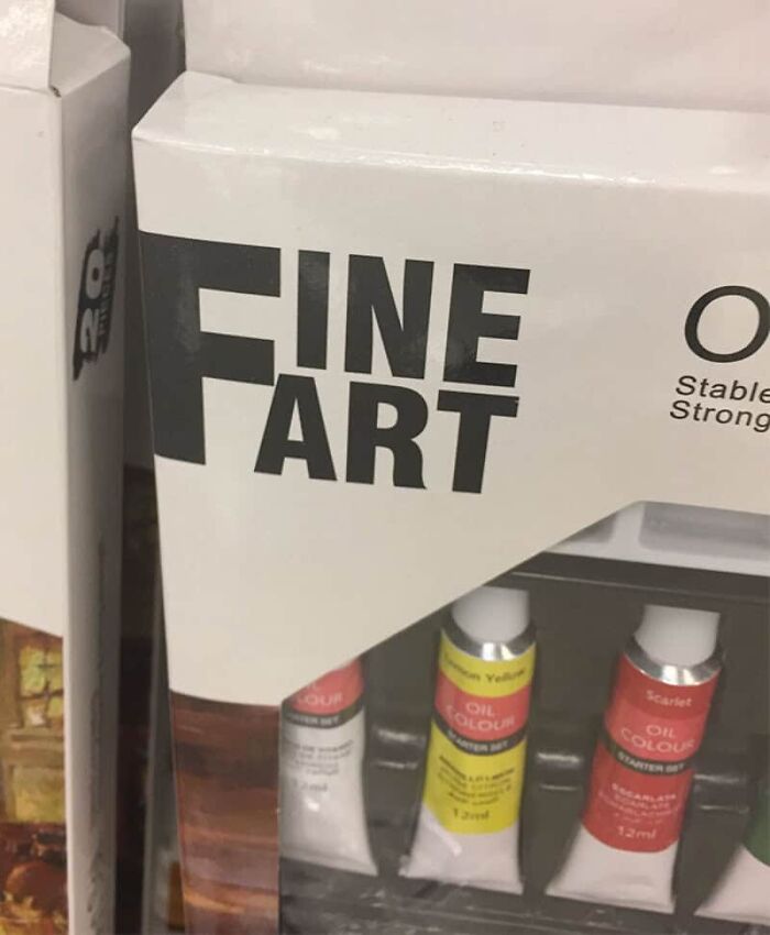 A 'Fine Art' box with designers failing their job, showing a confusing text layout.