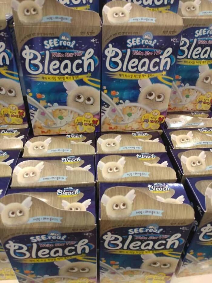 Many boxes of cereal labeled Bleach, showing a design failure with poor product naming.