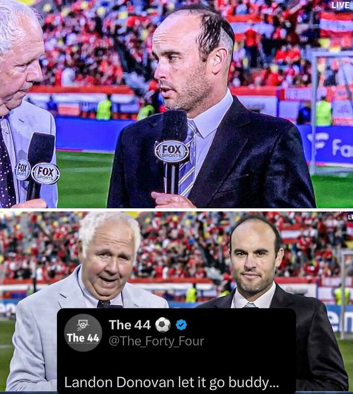 Landon Donovan with a receding hairline and an unfortunate haircut, highlighting a bad hair mistake.