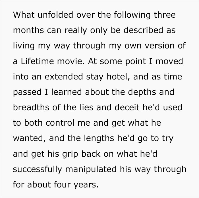 A woman finds out her husband is a stranger, detailing how his lies and deceit controlled her.