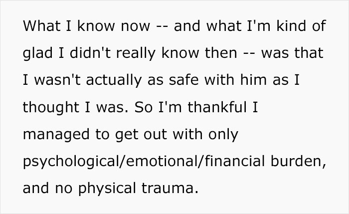 A woman finds out her husband is a stranger, grateful to escape without physical trauma, only burdens.
