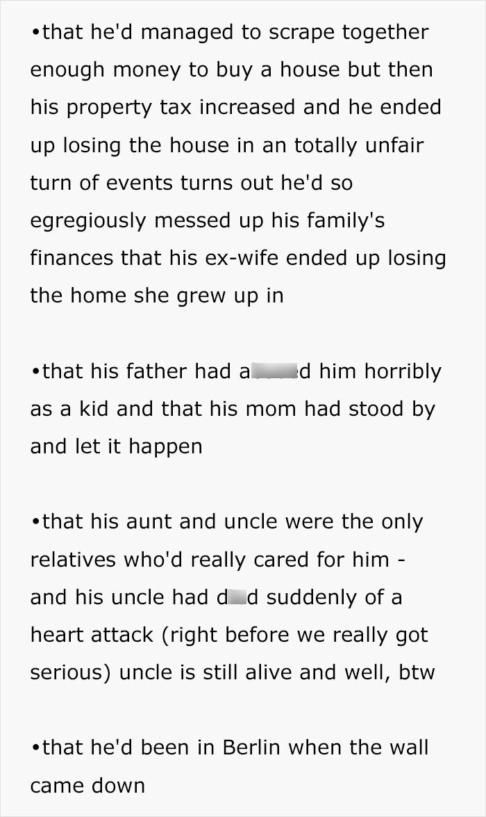 Text snippet revealing more of a husband's deception, like losing a house, family finances, and his past.