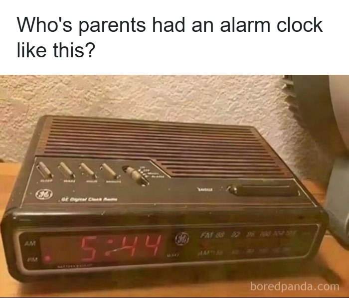 A vintage digital alarm clock displaying 5:44, a good memory of life in the '80s.