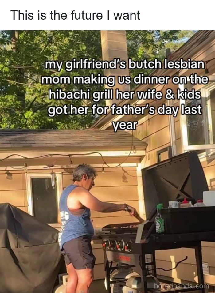 A meme depicting a woman grilling on a hibachi, symbolizing a desired future, creating a quick laugh.