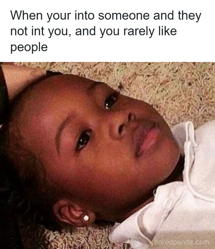 Relatable meme of a child looking sad, conveying feelings of unrequited affection.